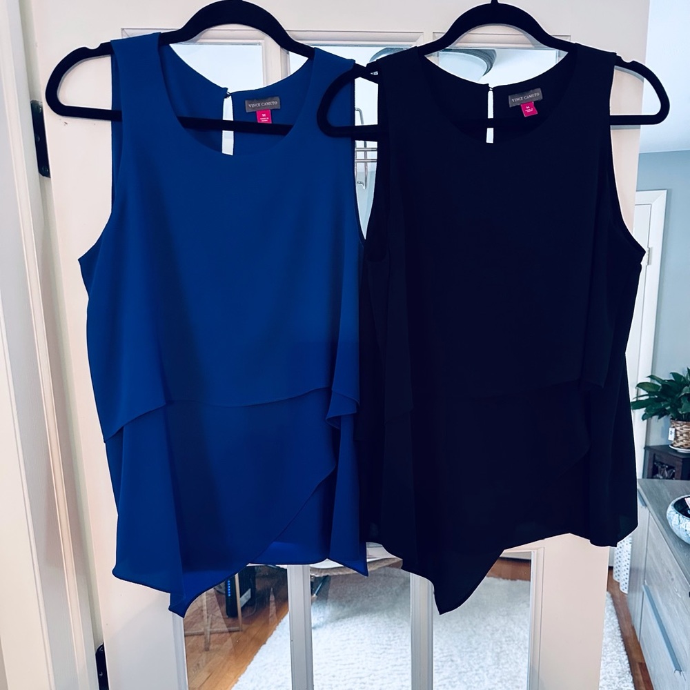 Vince Camuto Blue and Black Layered Sleeveless Blouses